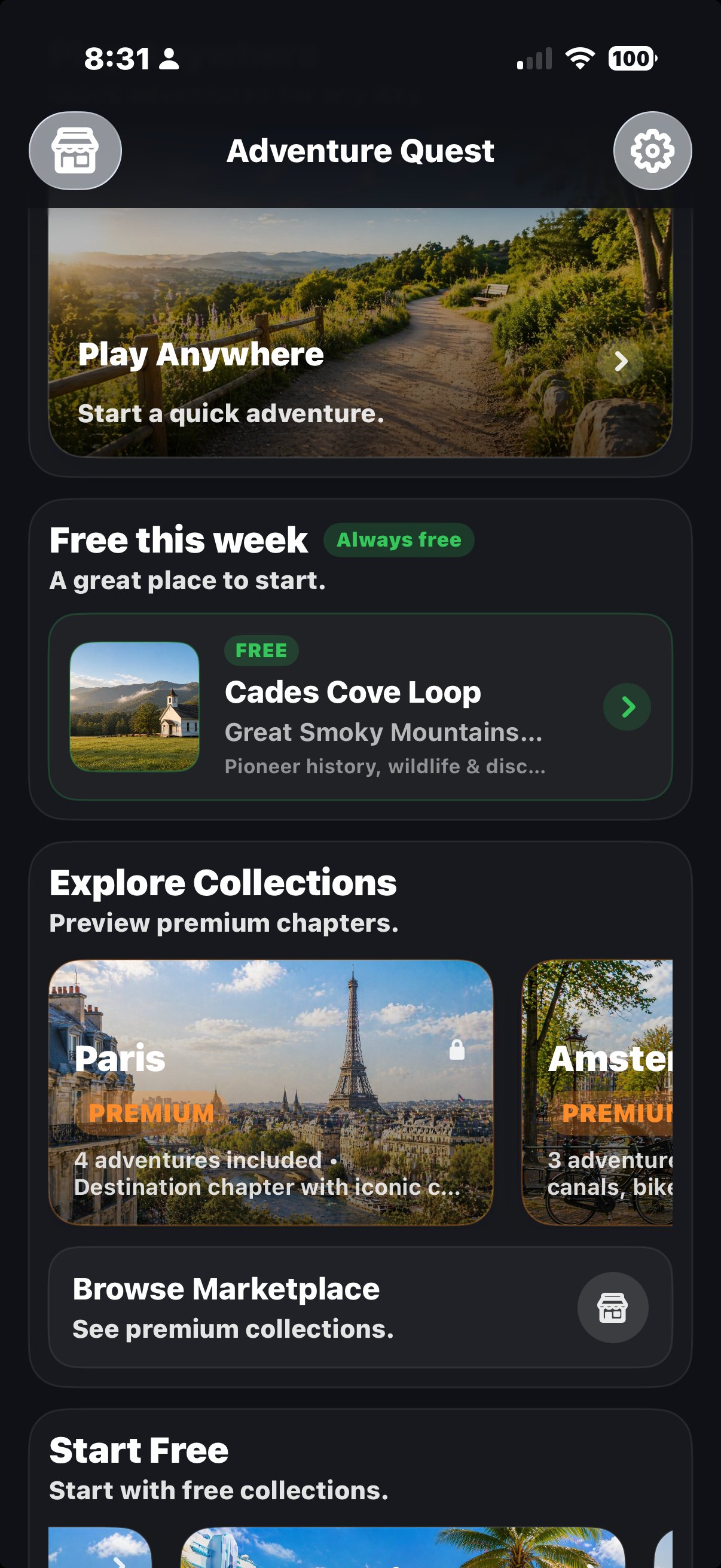 Adventure Quest app home screen