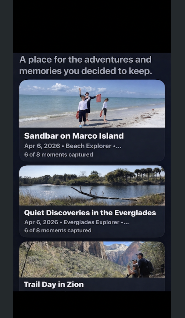Adventure Quest Travel Log showing captured memories