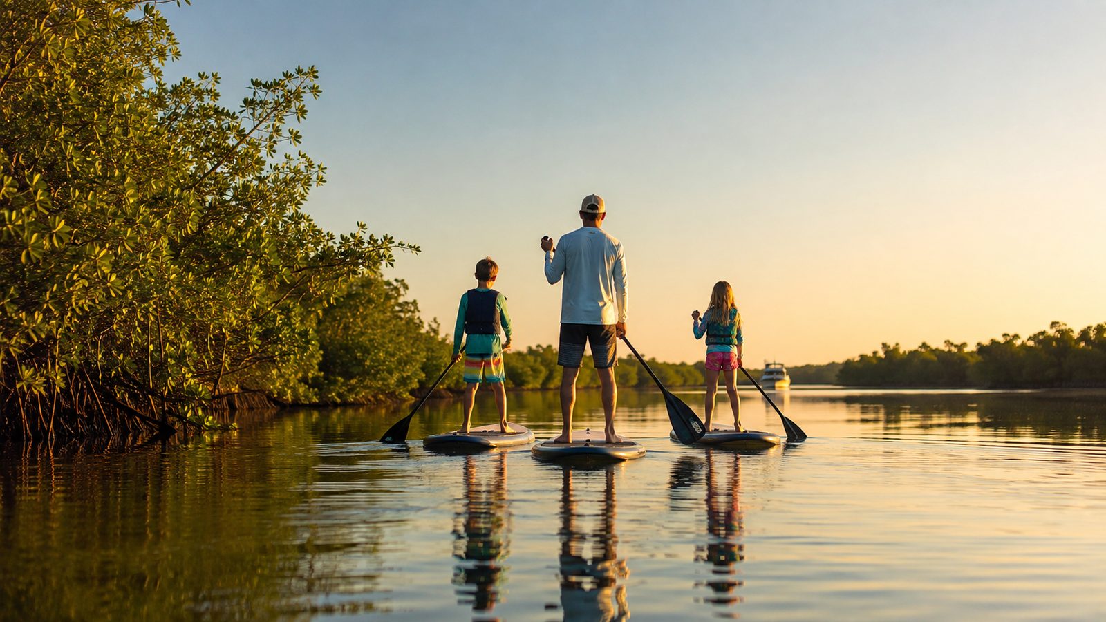 Paddleboarders on calm water in Fort Lauderdale.