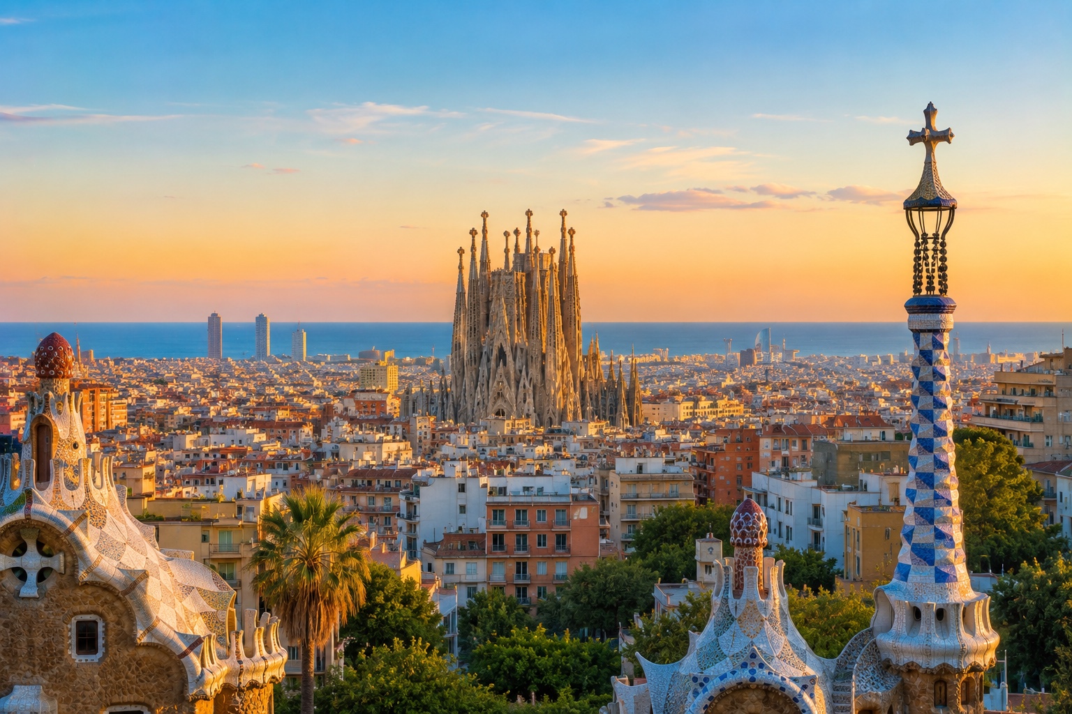 Barcelona skyline with Sagrada Família viewed from Park Güell