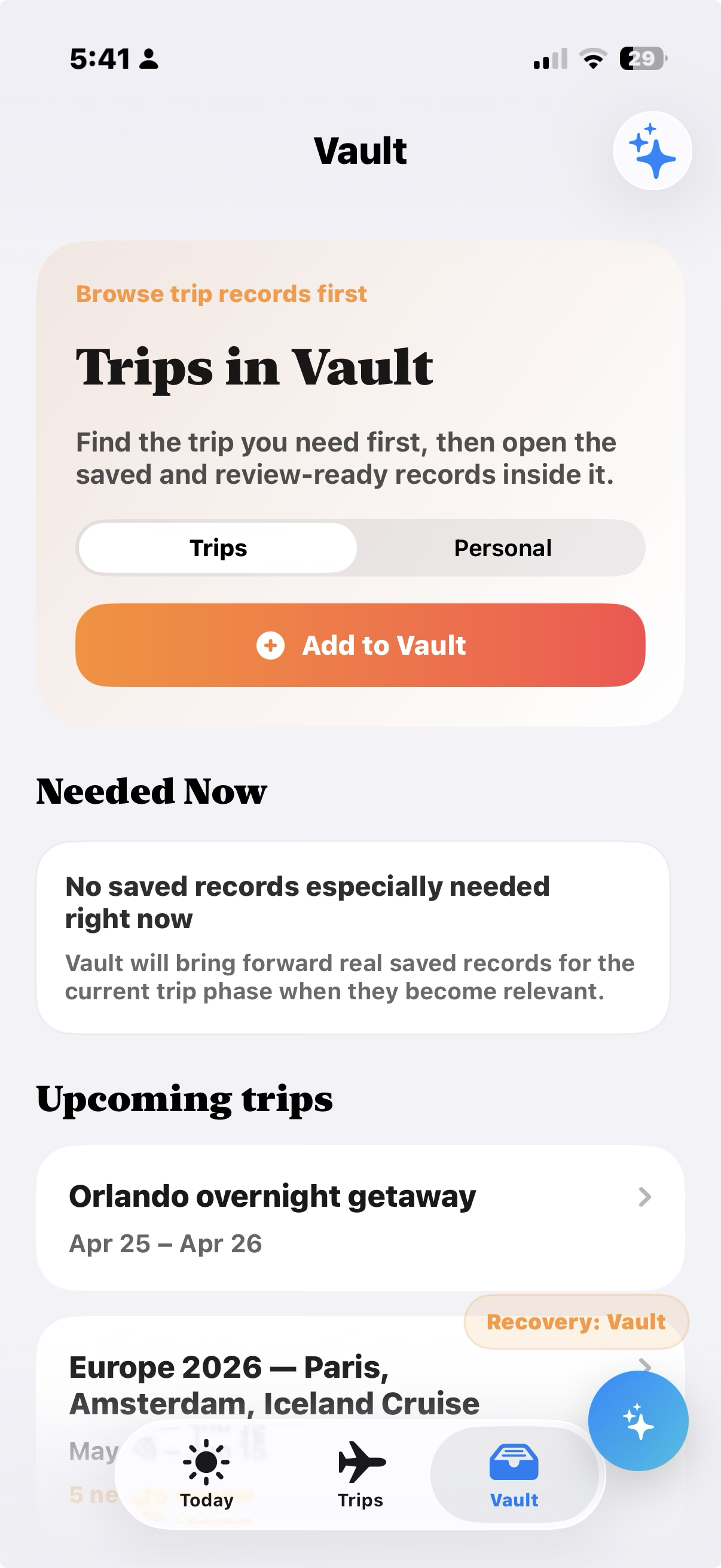 Family Trip OS Vault screen