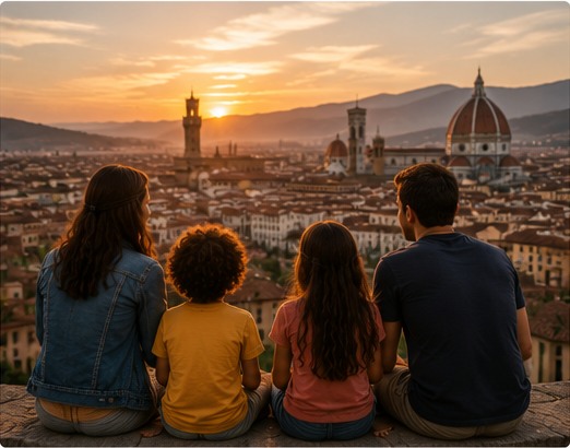 A family exploring together on a trip