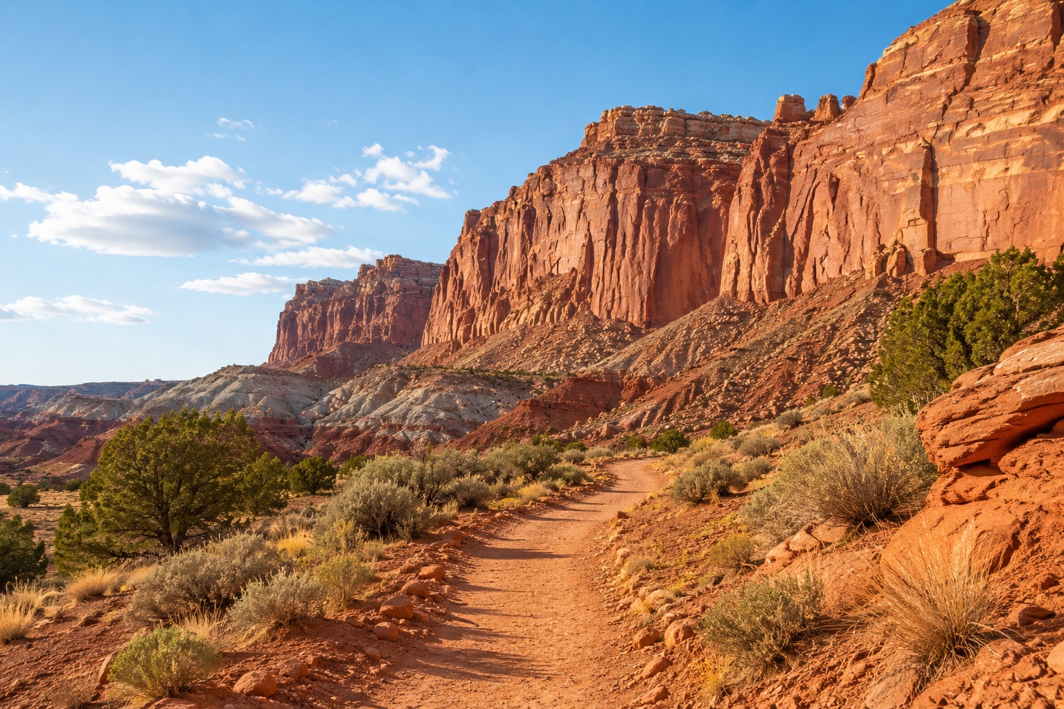 Capitol Reef red rock canyon trail in Utah