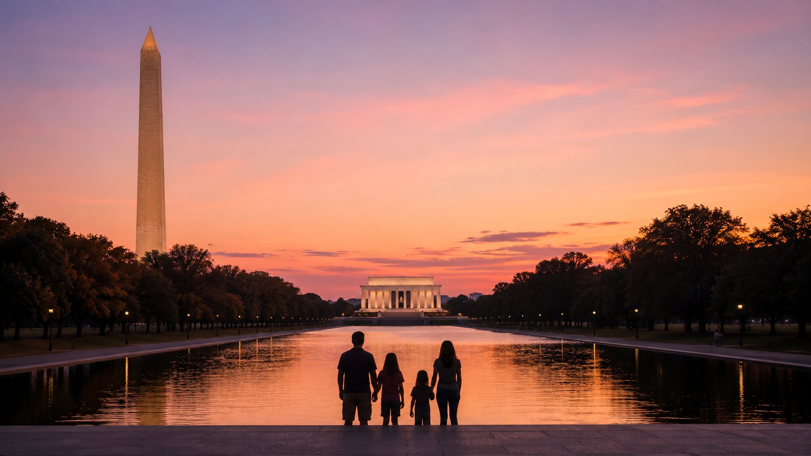 Washington DC monuments at sunset